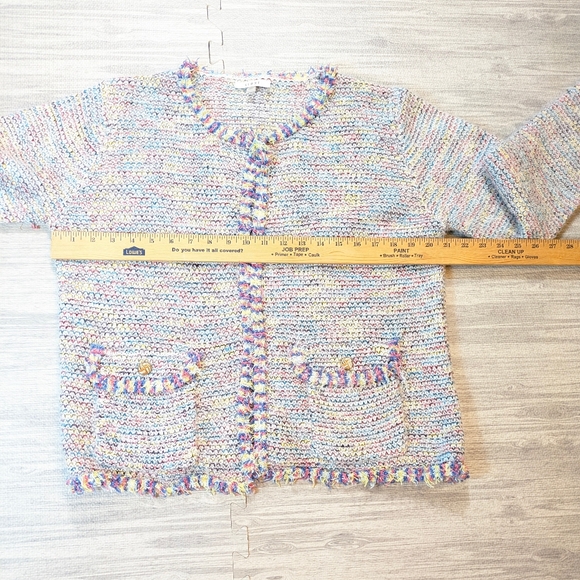Sioni Colorful Tweed Boucle Textured Cardigan Open Front Sweater Blazer L - Picture 8 of 10